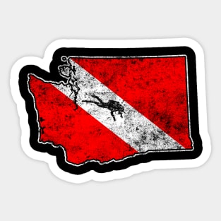 Vintage Dive Washington Scuba Diving State Map Dive Flag Distressed Sticker